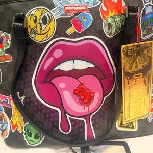 Sprayground Black and Pink Graphic Shoulder Bag